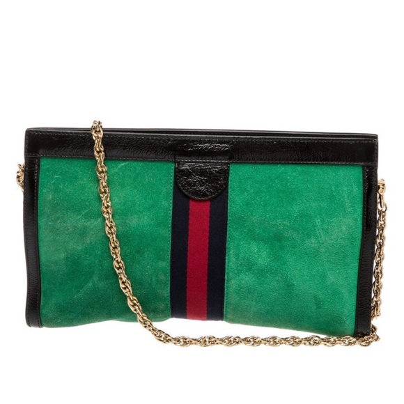 Gucci Green and Black Clutch with Gold Chain - Picture 3 of 8